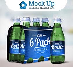 汽水饮料瓶品牌包装展示模型(第一版)：Drink Bottle & 6 Pack Mock Up V.1